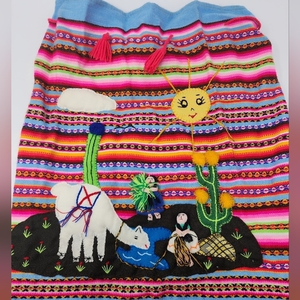 Boho Artisan Handmade In Peru Drawstring Llama‎ Backpack New Without The Tags